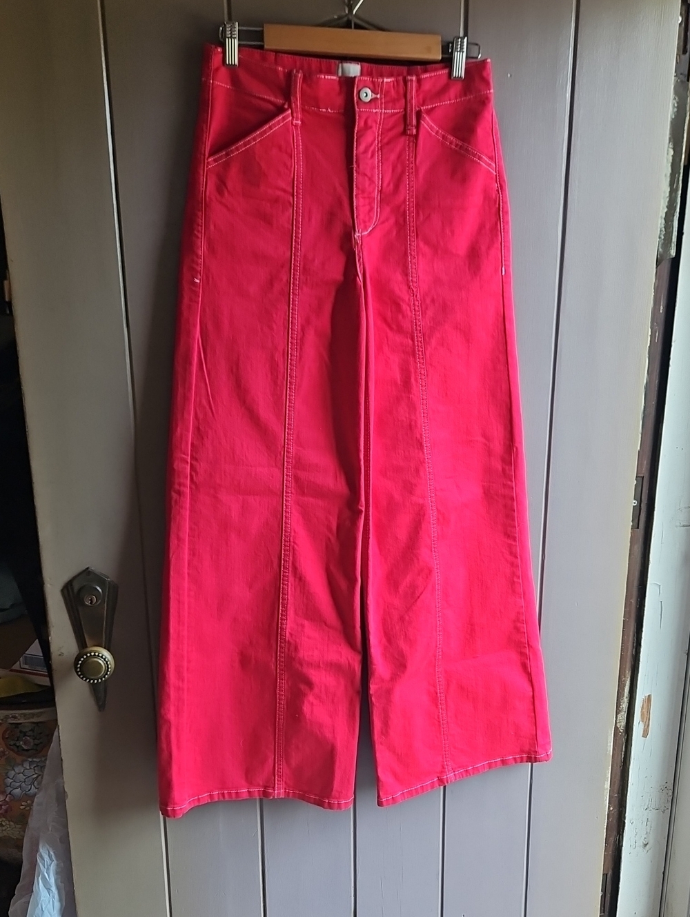 Maeve High Waist Wide-Leg Jeans in Vibrant Pink Size 28